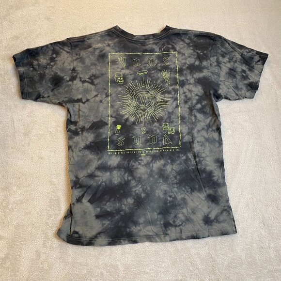 Vans Mens T-Shirt Medium Tie-Dye Gray & Black Short-Sleeve With Yellow Embroider - Picture 10 of 12